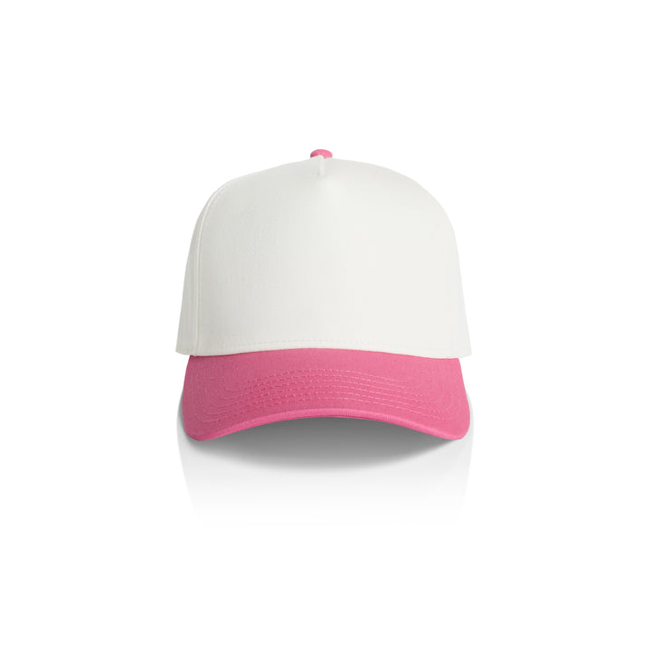 Personalised embroidered two tone hens party cap in Natural and Candy Pink