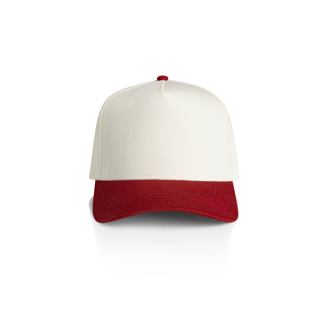 Personalised embroidered two tone hens party cap in Natural and Cardinal Red