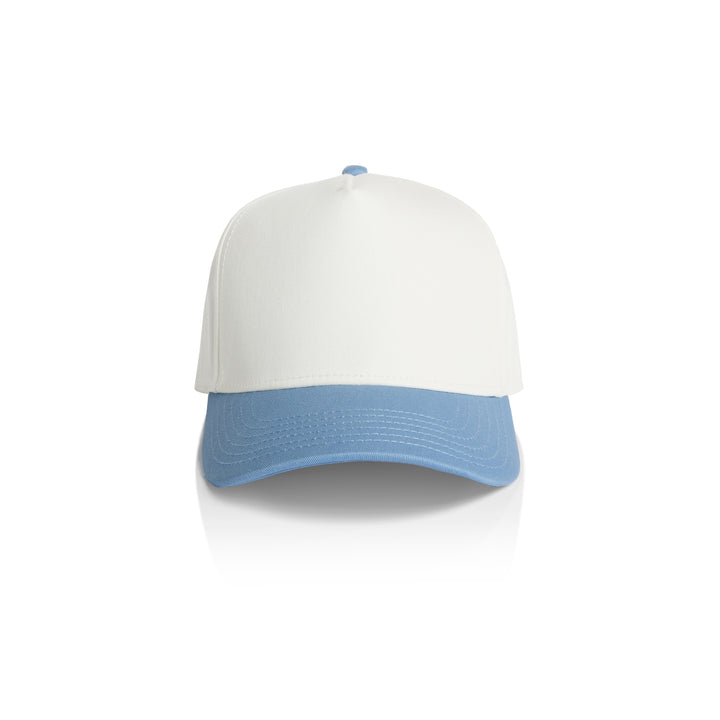 Personalised embroidered two tone hens party cap in Natural and Carolina Blue