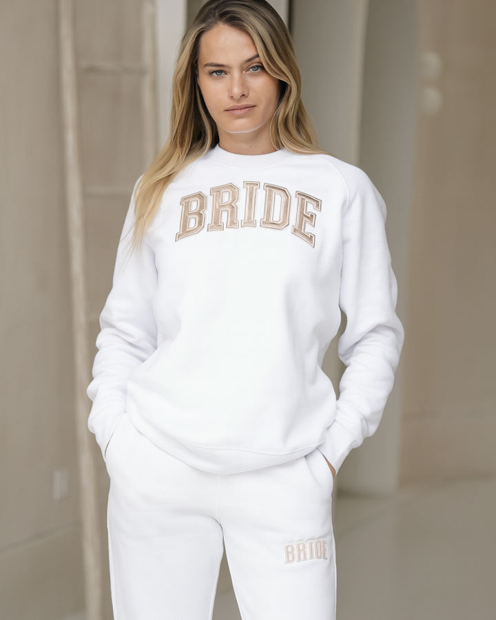 The Bride Lounge Set – White Jumper + White Trackpants