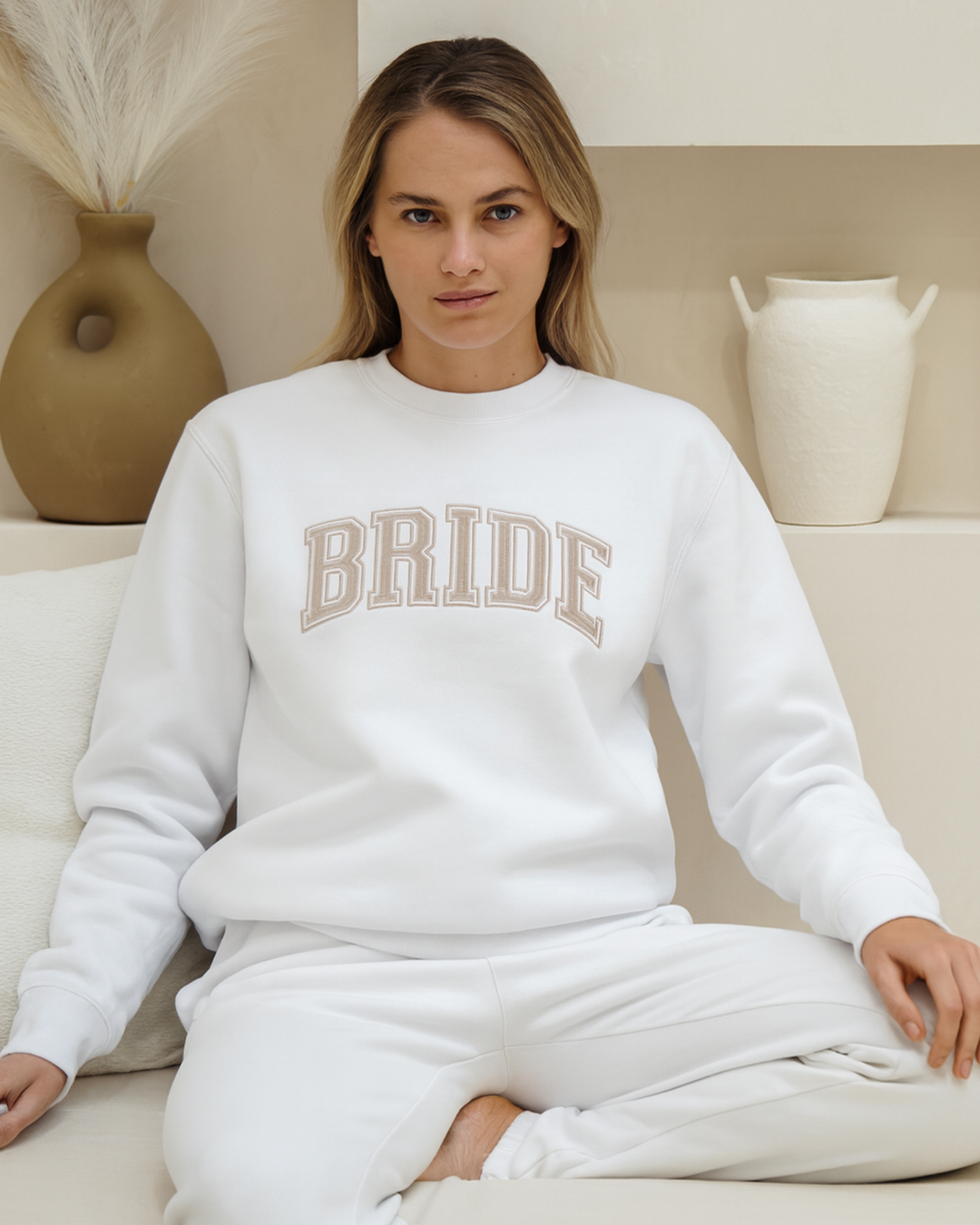 The Bride Lounge Set – White Jumper + White Trackpants