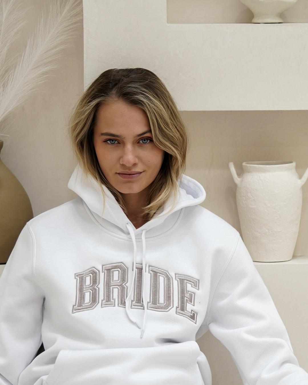 The Weekend Bride Set – Tee, Shorts, White Hoodie