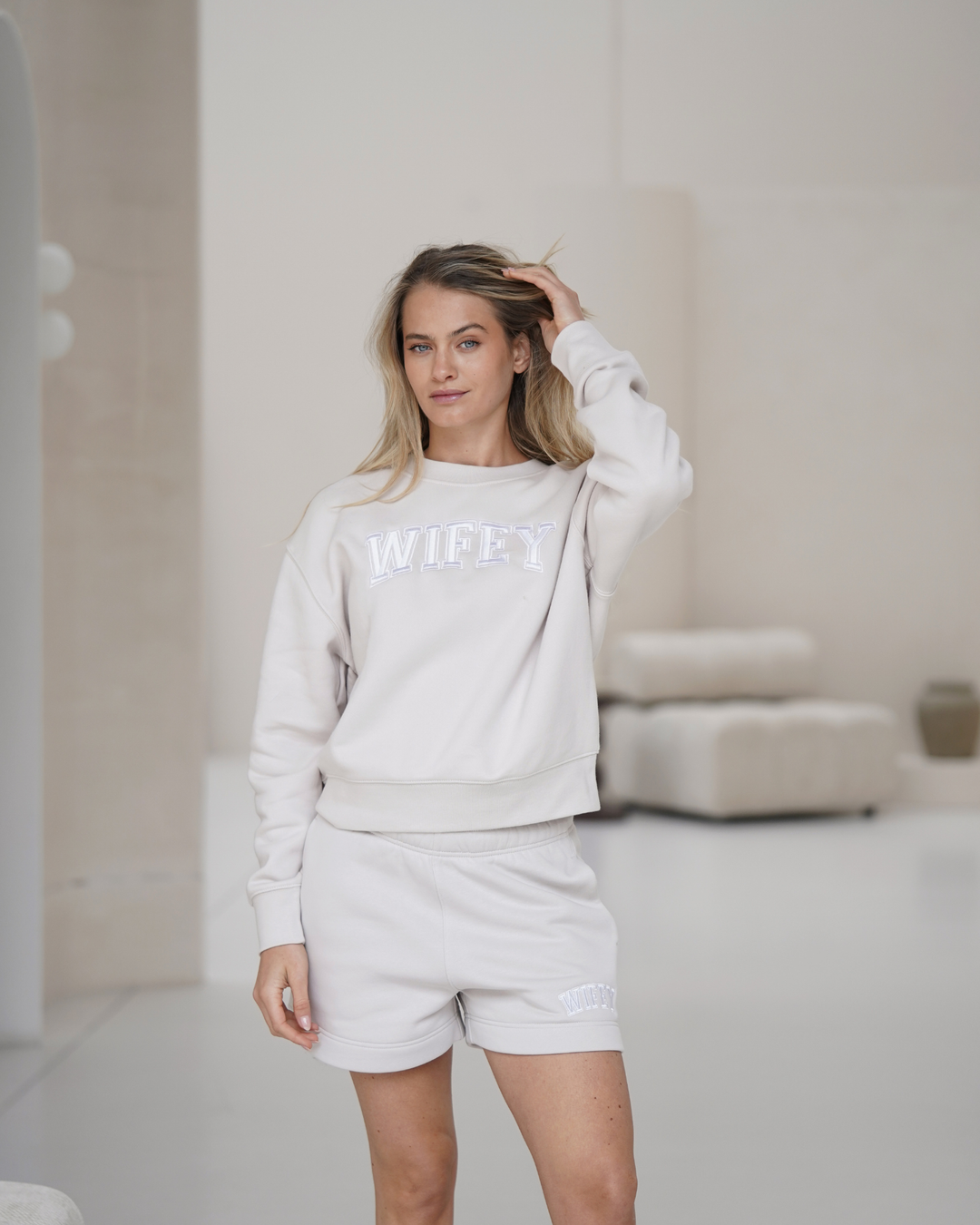 Wifey Varsity Shorts - Bone