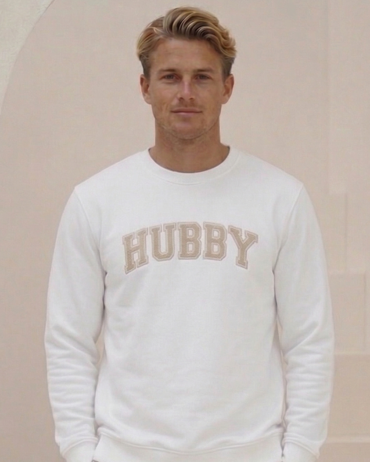 The Hubby Lounge Set – White Jumper + Bone Trackpants