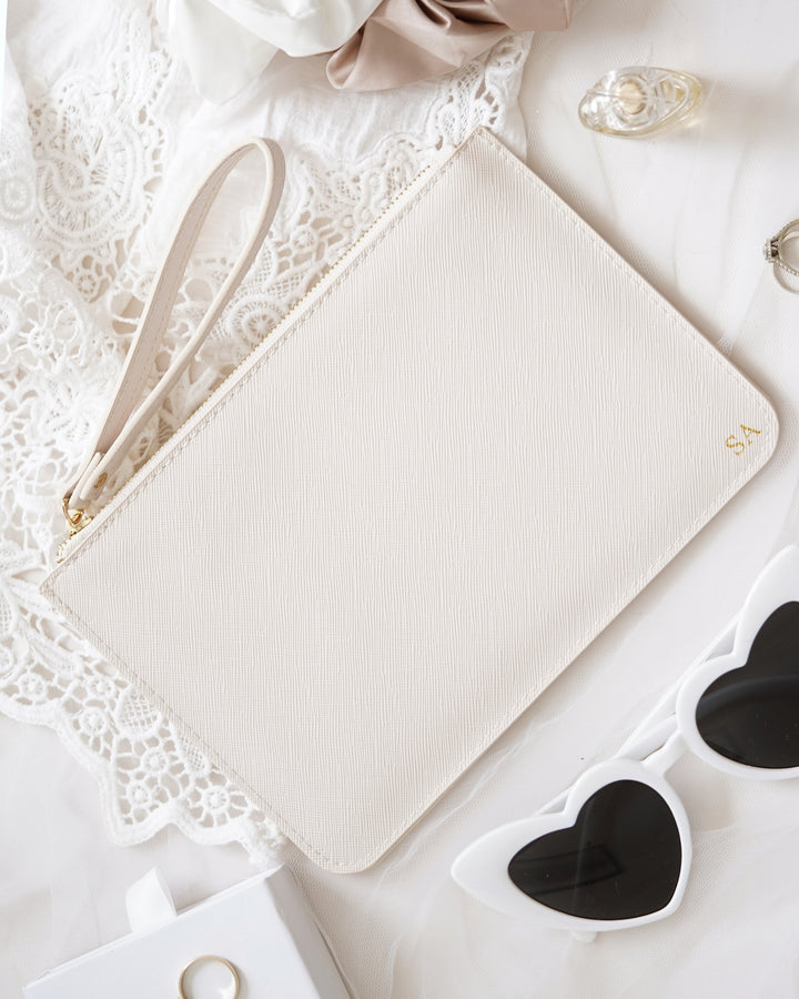 Monogrammed Clutch + Free Matching Keychain (White)