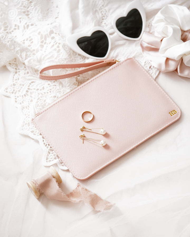 Monogrammed Clutch + Free Matching Keychain (Blush)