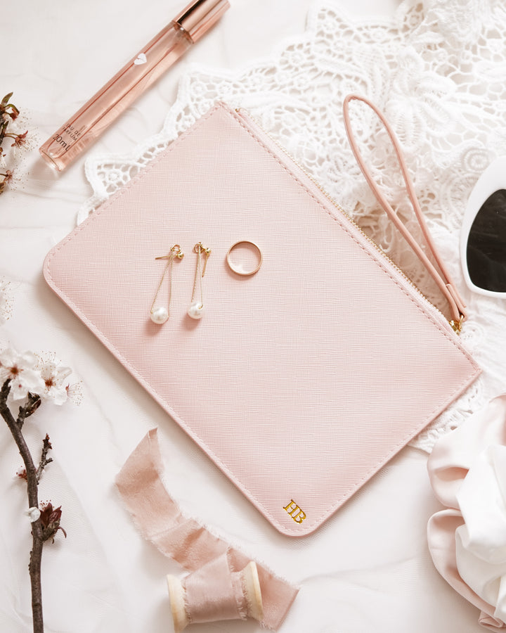 Monogrammed Clutch + Free Matching Keychain (Blush)