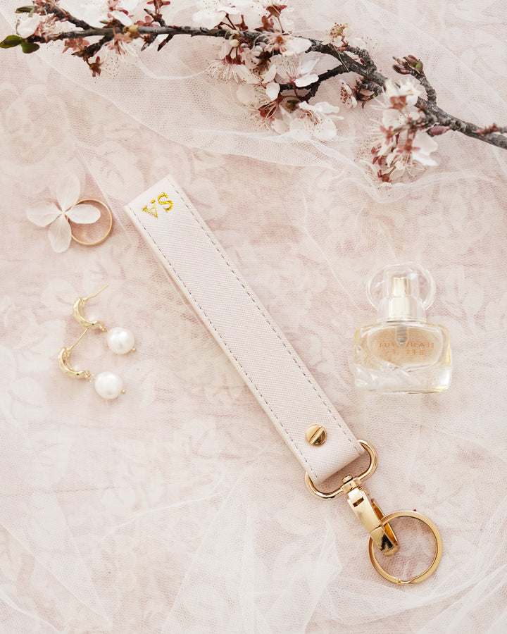 Monogrammed Clutch + Free Matching Keychain (Oatmeal)