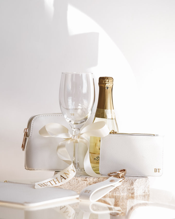 Monogrammed Clutch + Free Matching Keychain (White)
