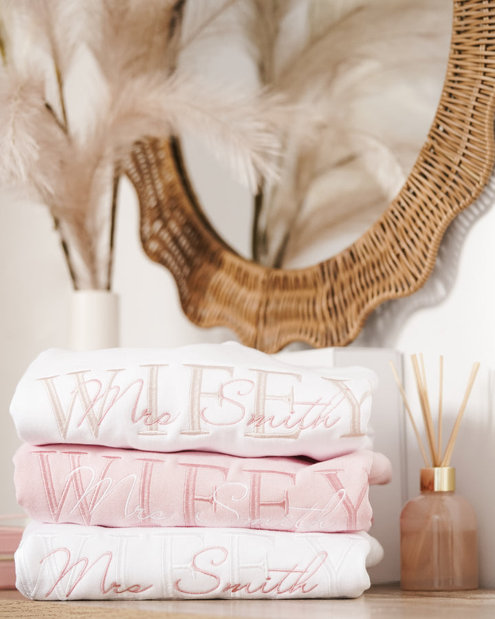 Personalised embroidered wifey jumper