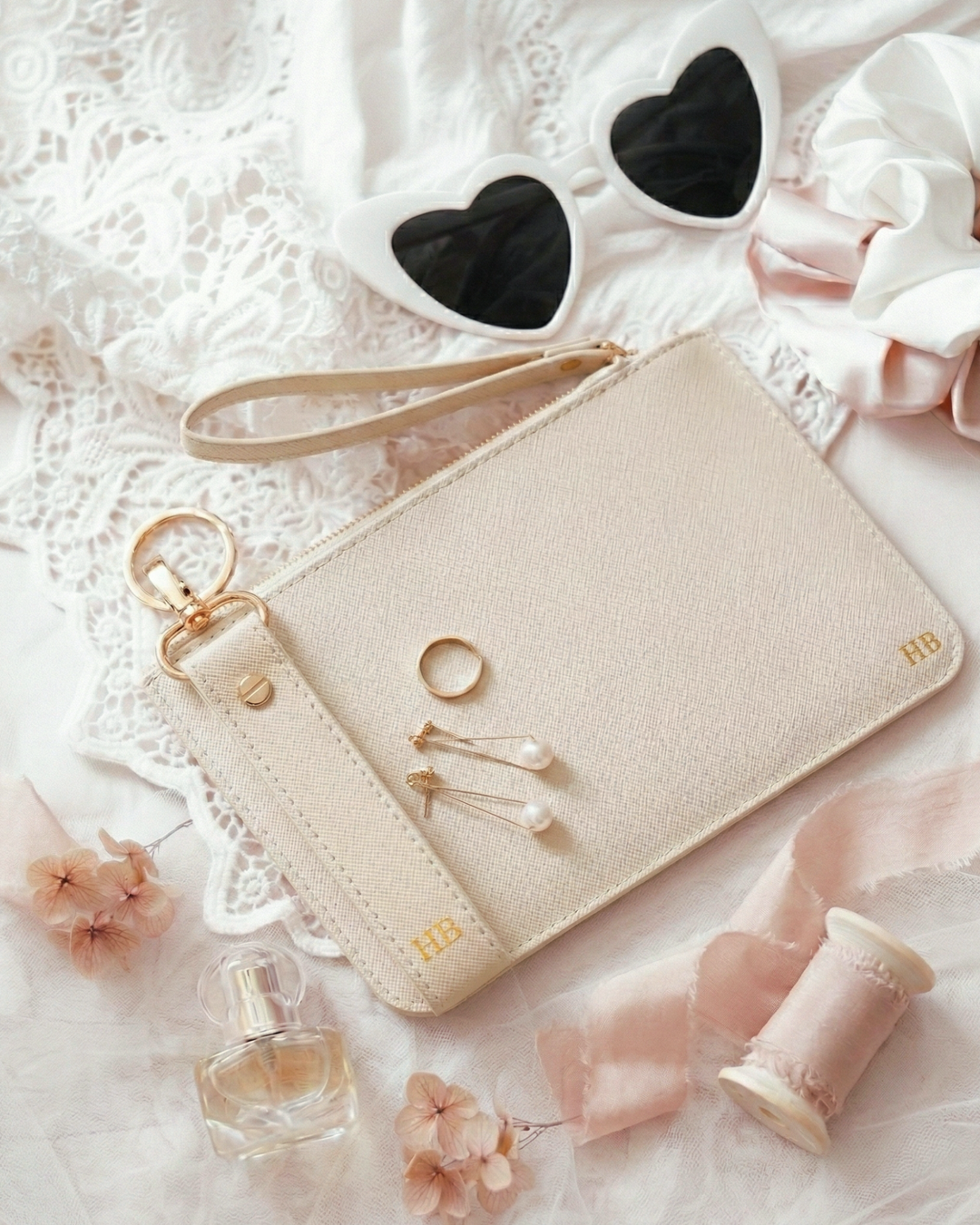 Monogrammed Clutch + Free Matching Keychain (Oatmeal)