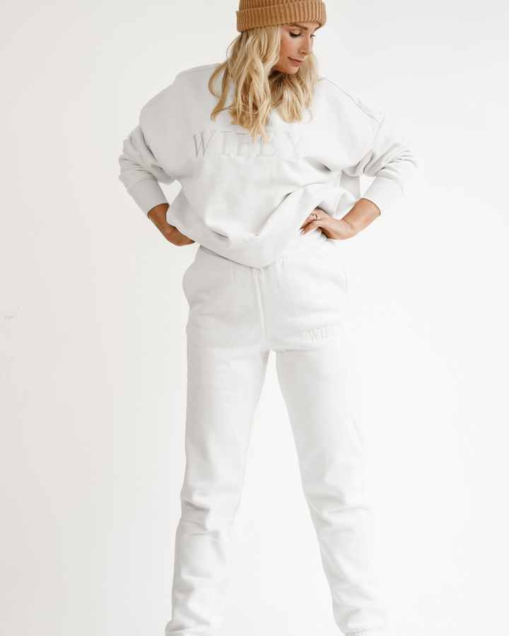Wifey Crew and Pants Set - WHITE