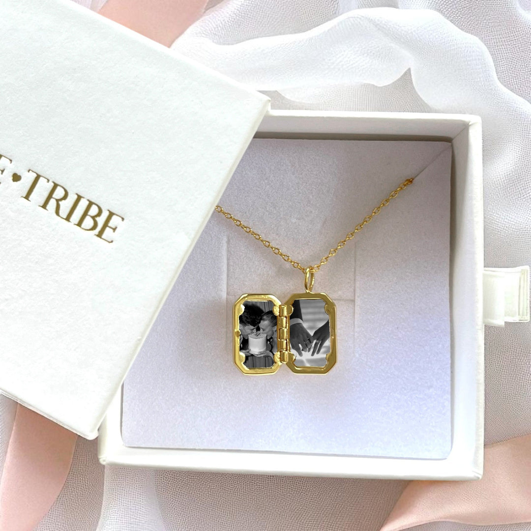 Endless Love Rectangle Photo Locket - GOLD