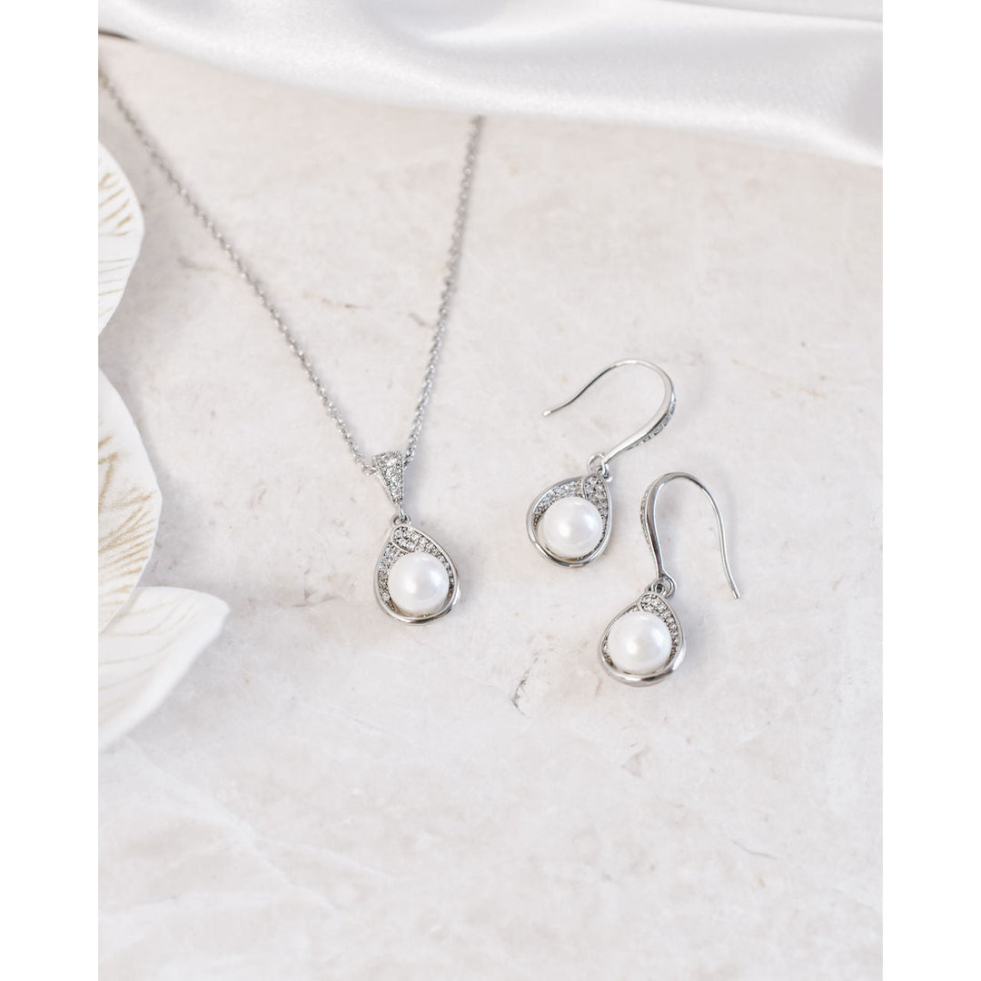 Angelique Pendant and Earring Set - Silver